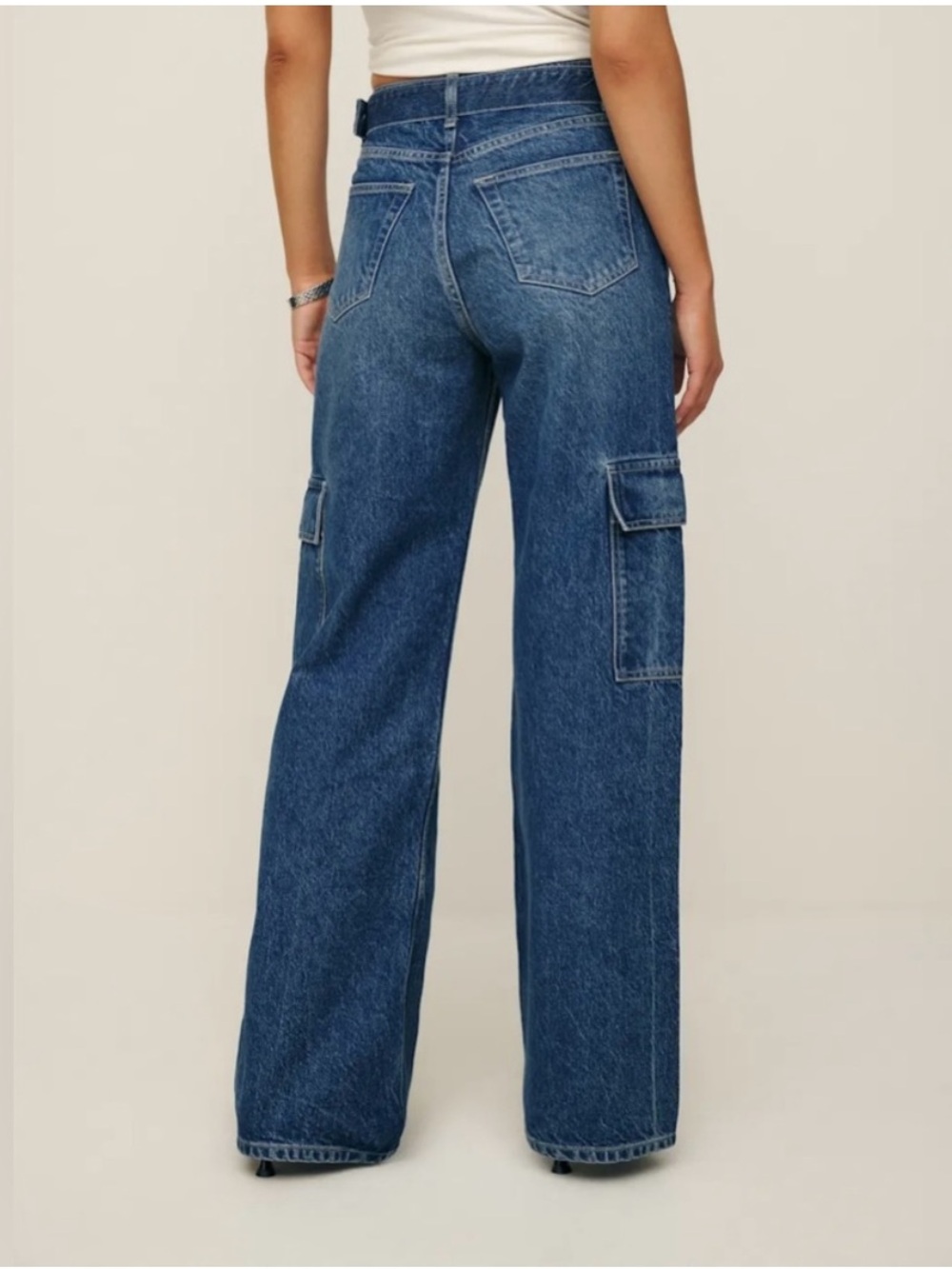 Reformation Cary Cargo High Rise Slouchy Wide Leg Jeans Size 29 Medium Wash - Picture 2 of 10